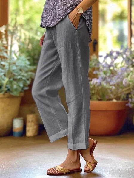 Women's natural linen relaxed-fit trousers, lightweight breathable casual chic summer pants