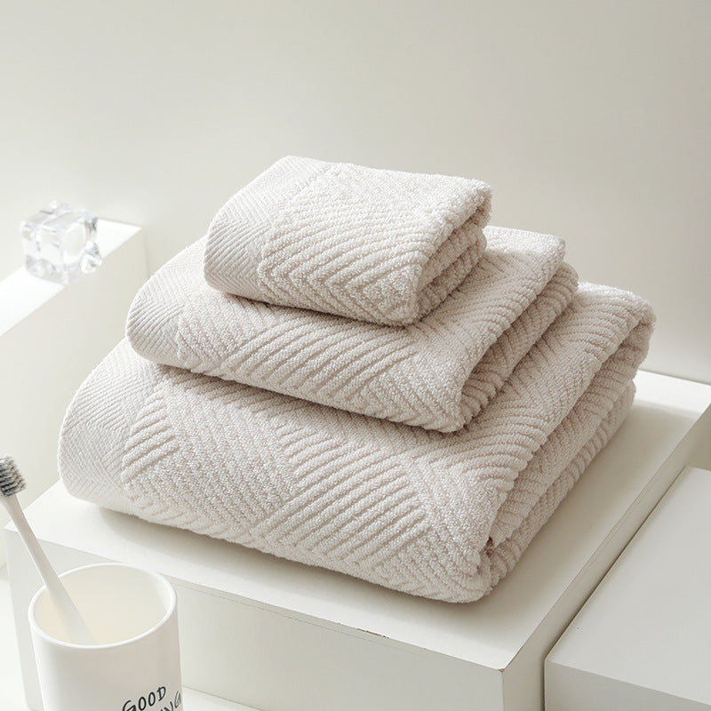 Cotton textured bath towel set geometric pattern minimalist 3-piece soft absorbent bathroom essential