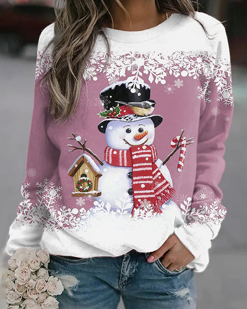 Unisex red Christmas sweatshirt with festive snowman print, cozy cotton blend relaxed fit