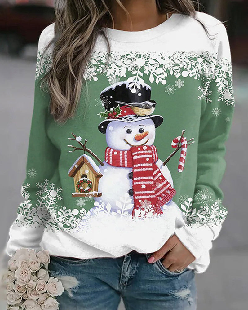 Unisex white Christmas sweatshirt cozy cotton blend with festive snowman print for winter