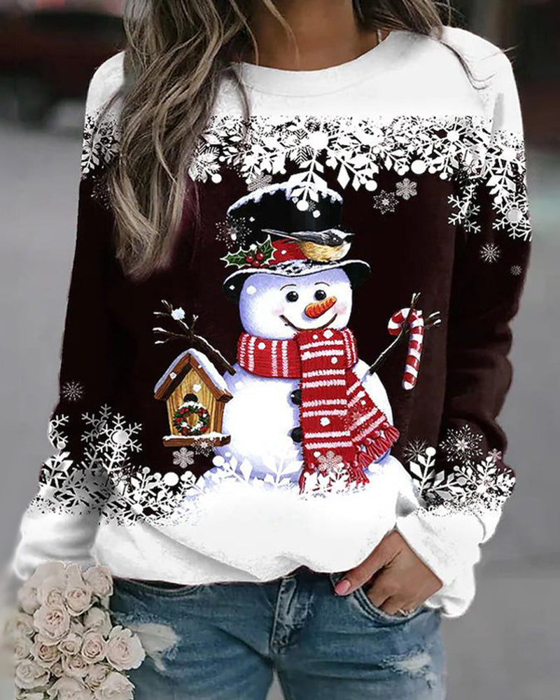 Unisex Christmas sweatshirt cozy cotton blend festive snowman print casual holiday winter warmth