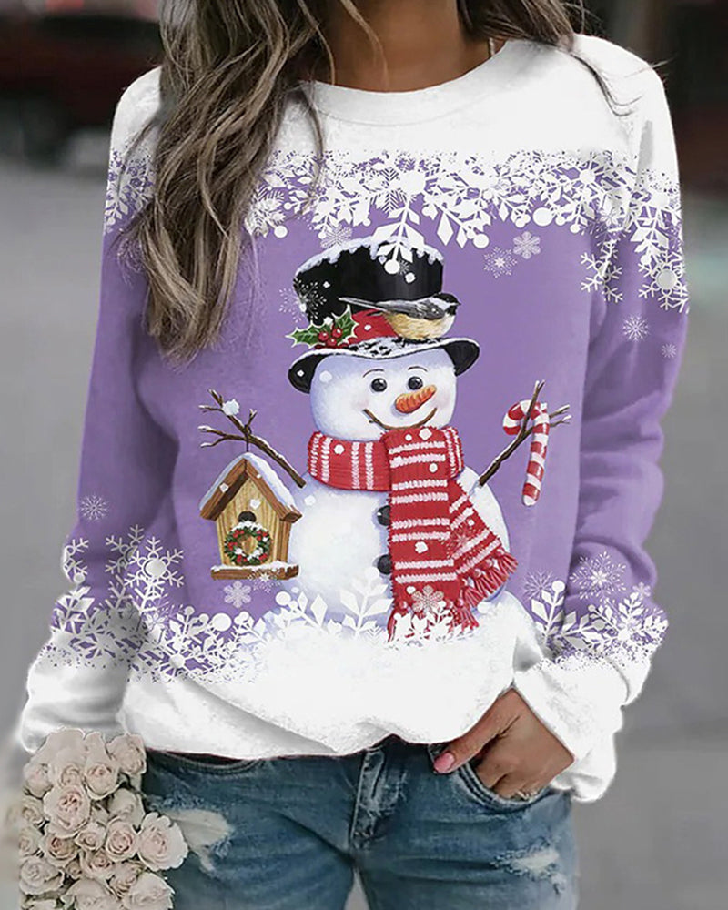 Unisex Christmas sweatshirt cozy cotton blend festive snowman print casual winter holiday style
