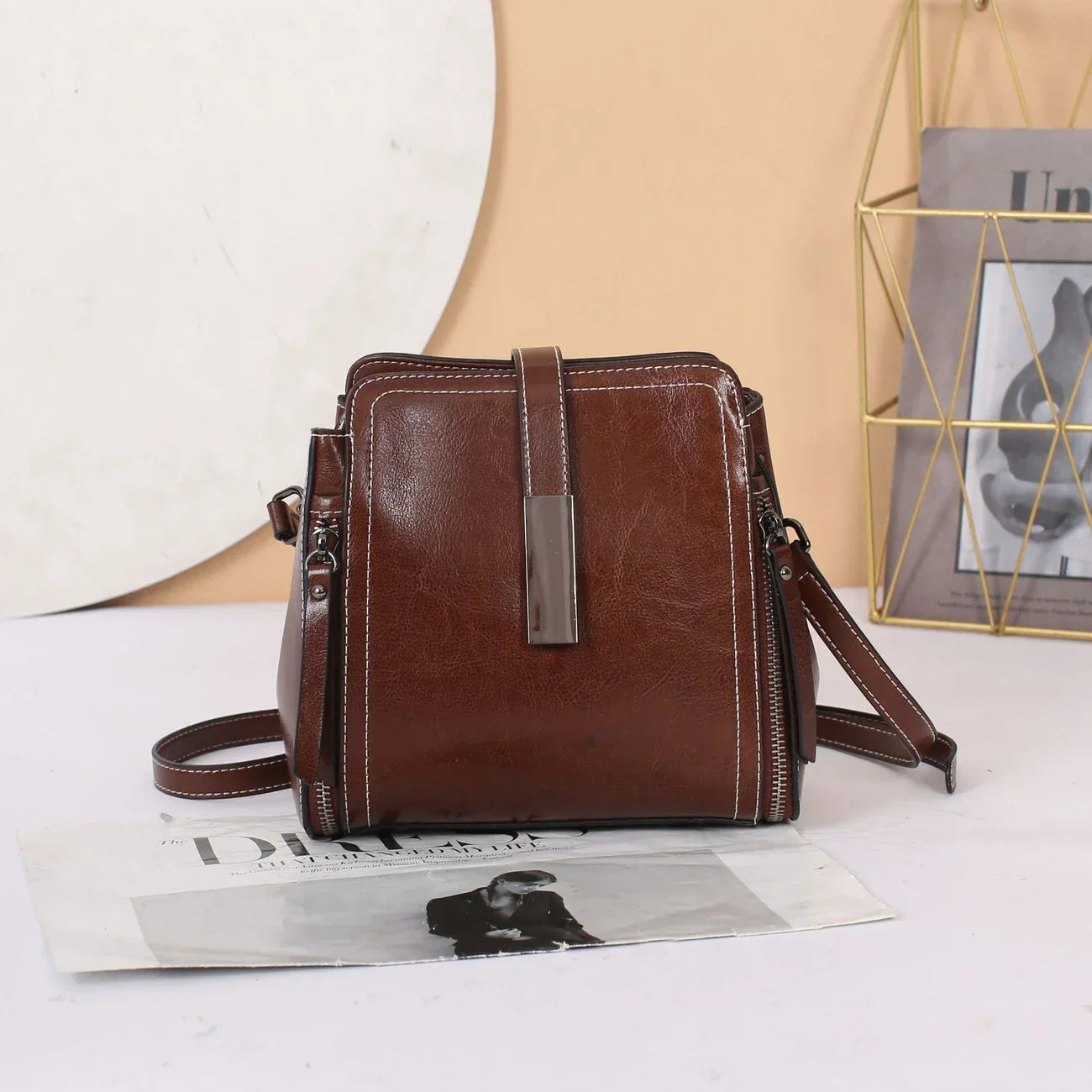 Ellen structured satchel handbag synthetic leather dual handles adjustable strap medium women bag