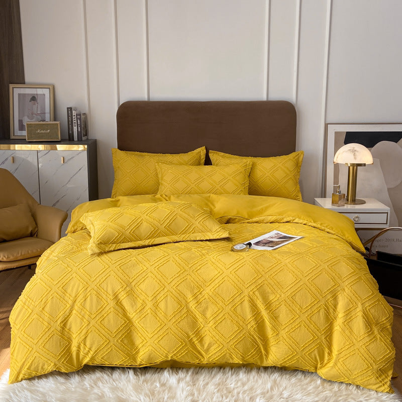 White tufted chevron microfiber bedding set with textured duvet cover for modern bedrooms