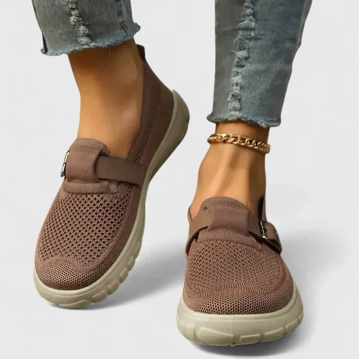 Sara | Women's Mesh Slip-On Sneakers with Buckle Strap Detail