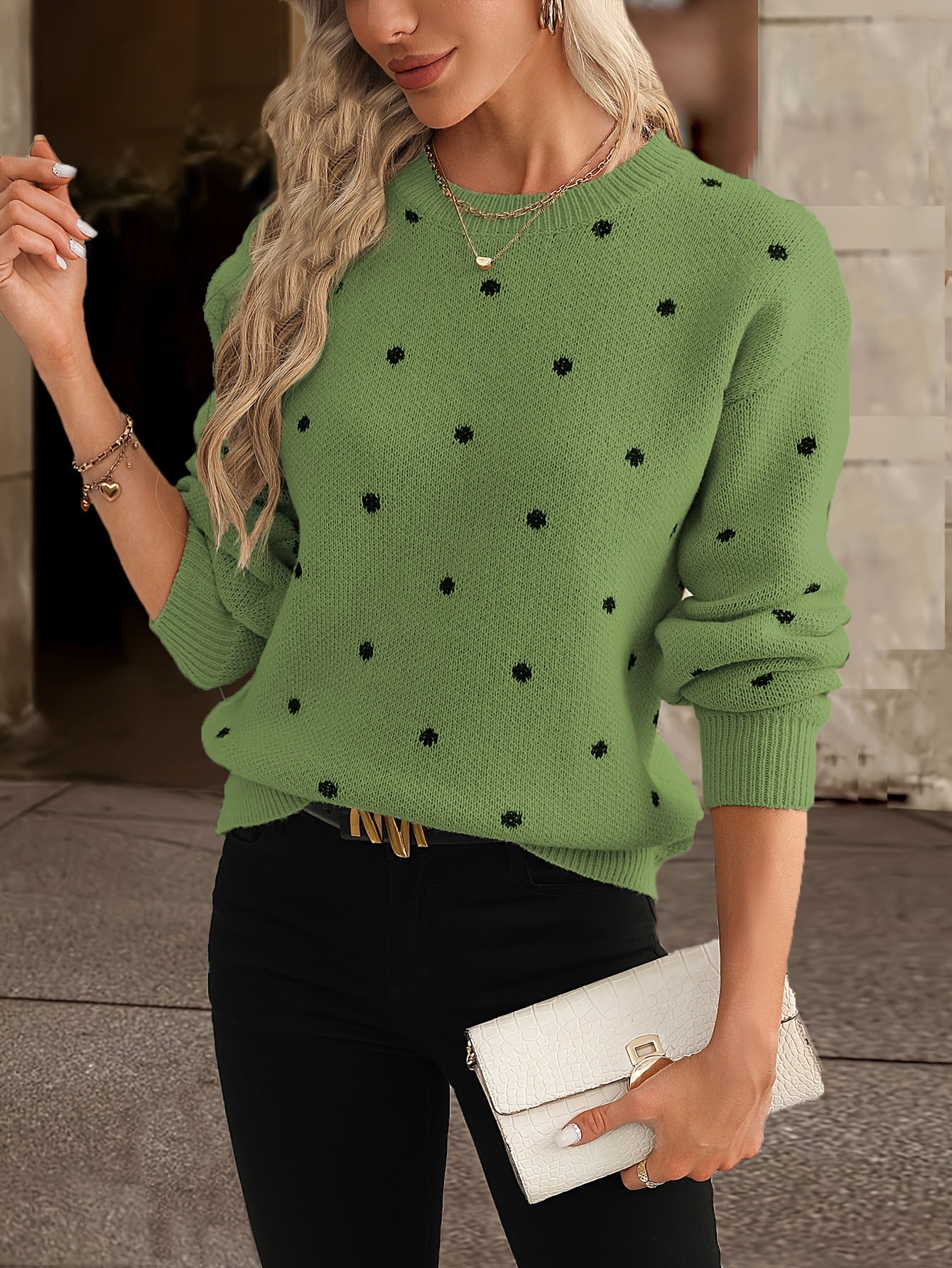 Women's Zara soft knit polka dot sweater, cozy casual-elegant style for autumn winter