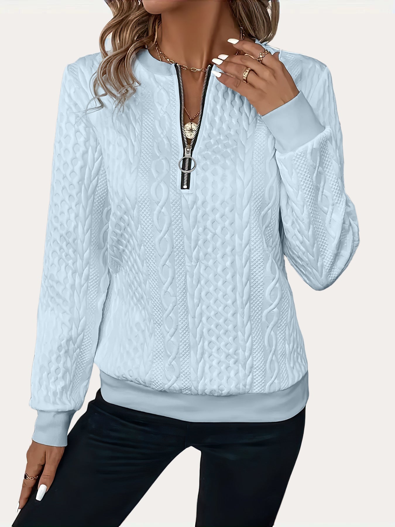 Unisex loose fit zip-up short sleeve sweater lightweight polyester casual everyday comfort