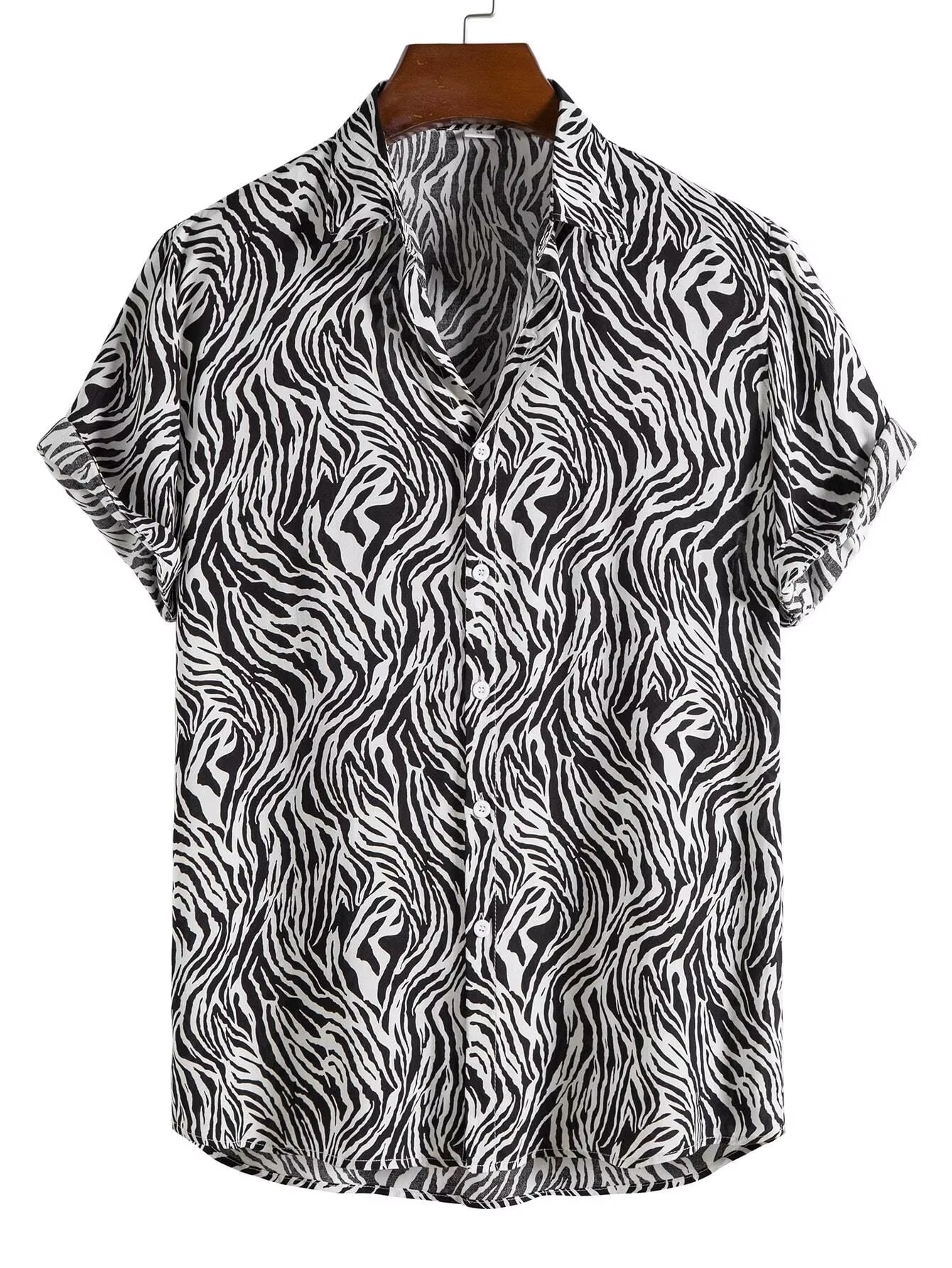 Men's button-down shirt bold exotic animal print lightweight silky soft breathable slim fit top
