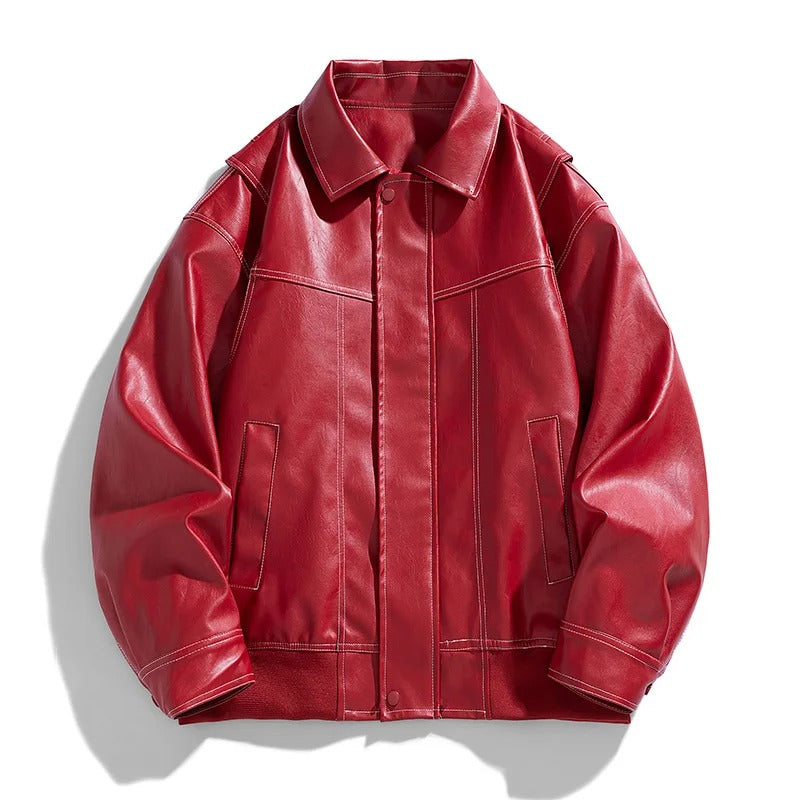 Men's black glossy zip-up bomber jacket with sleek modern fit and bold shiny finish for winter