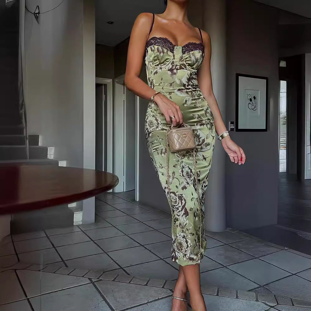 Fenna floral printed midi dress women spaghetti straps elegant feminine silhouette day-to-night