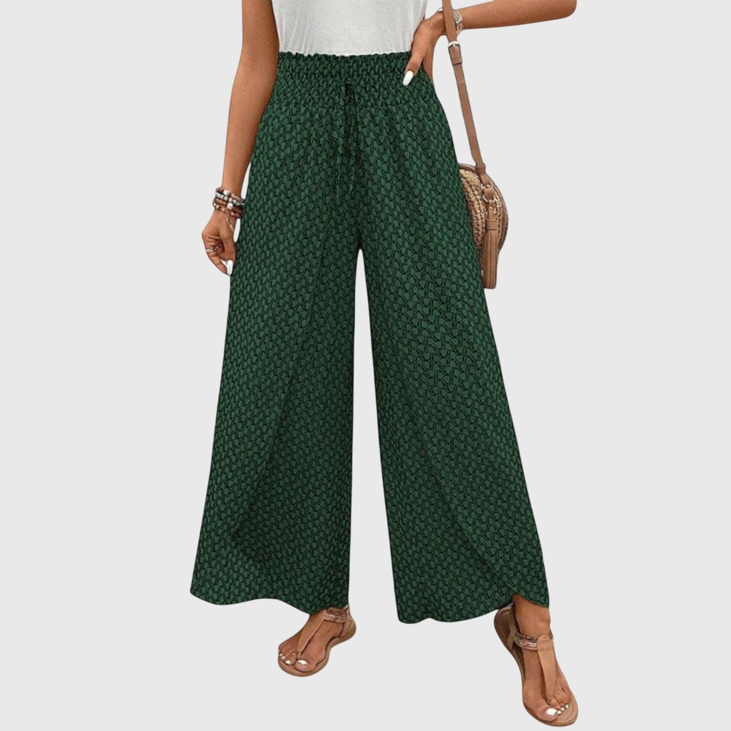 Women's wide leg pull-on pants bold all-over print relaxed flowing silhouette everyday comfort style