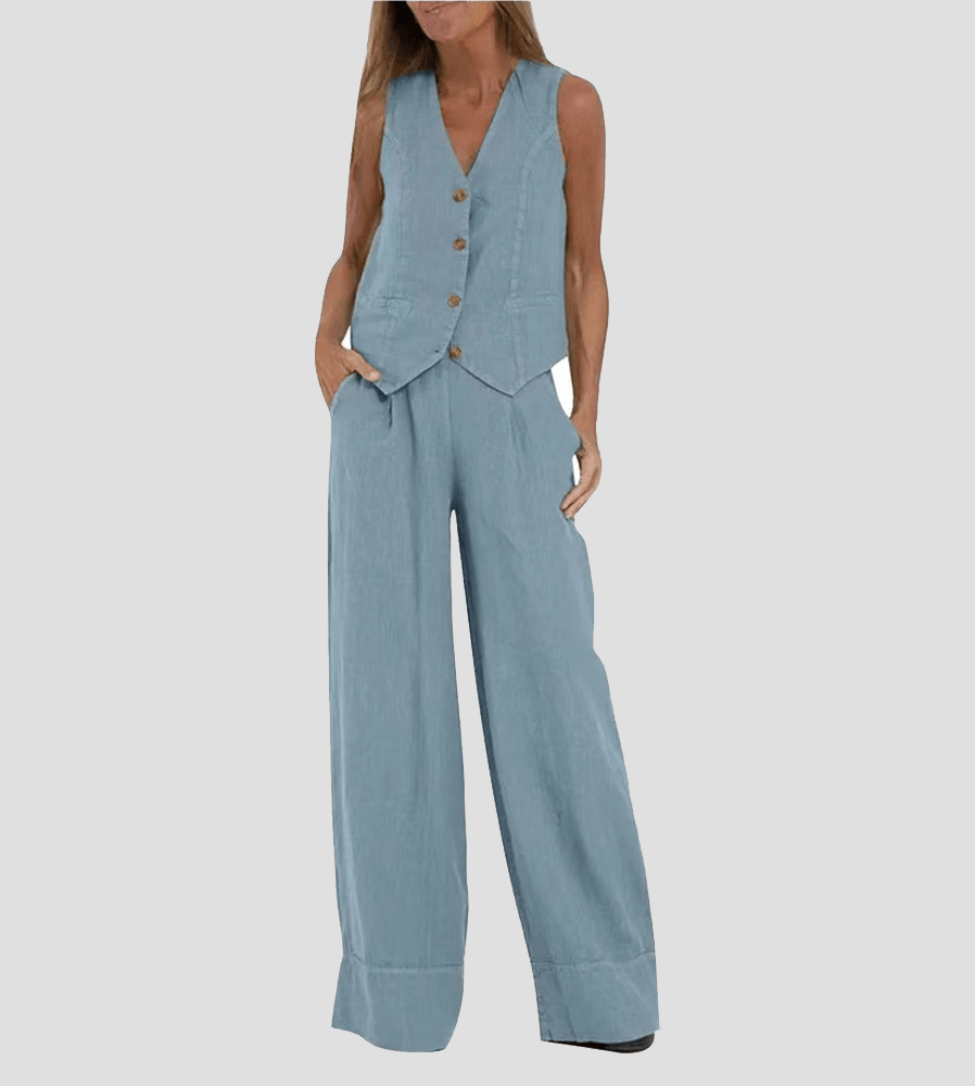 Women's cotton vest and pants leisure suit, casual two-piece set in breathable fabric for summer