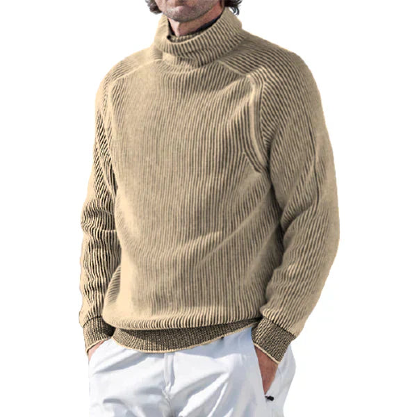 Men's gray turtleneck knit sweater slim fit sustainable layering piece for smart-casual style