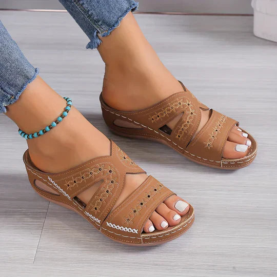 Women's orthopedic sandals neutral tone ergonomic padded footbed cushioned support all-day comfort