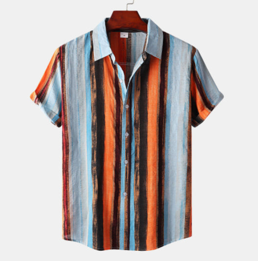 Retro print casual shirt lightweight breathable relaxed fit vintage style everyday wear