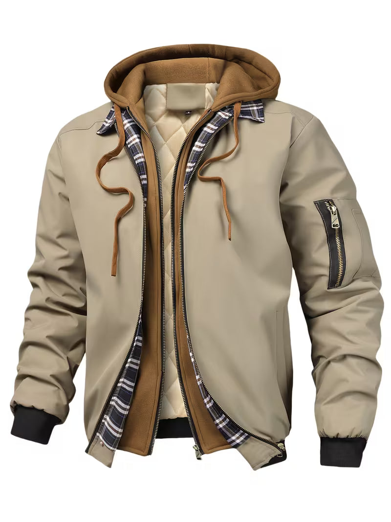 Montcliff dark parka with plaid interior lining, quilted dual-layer construction for urban cold weather