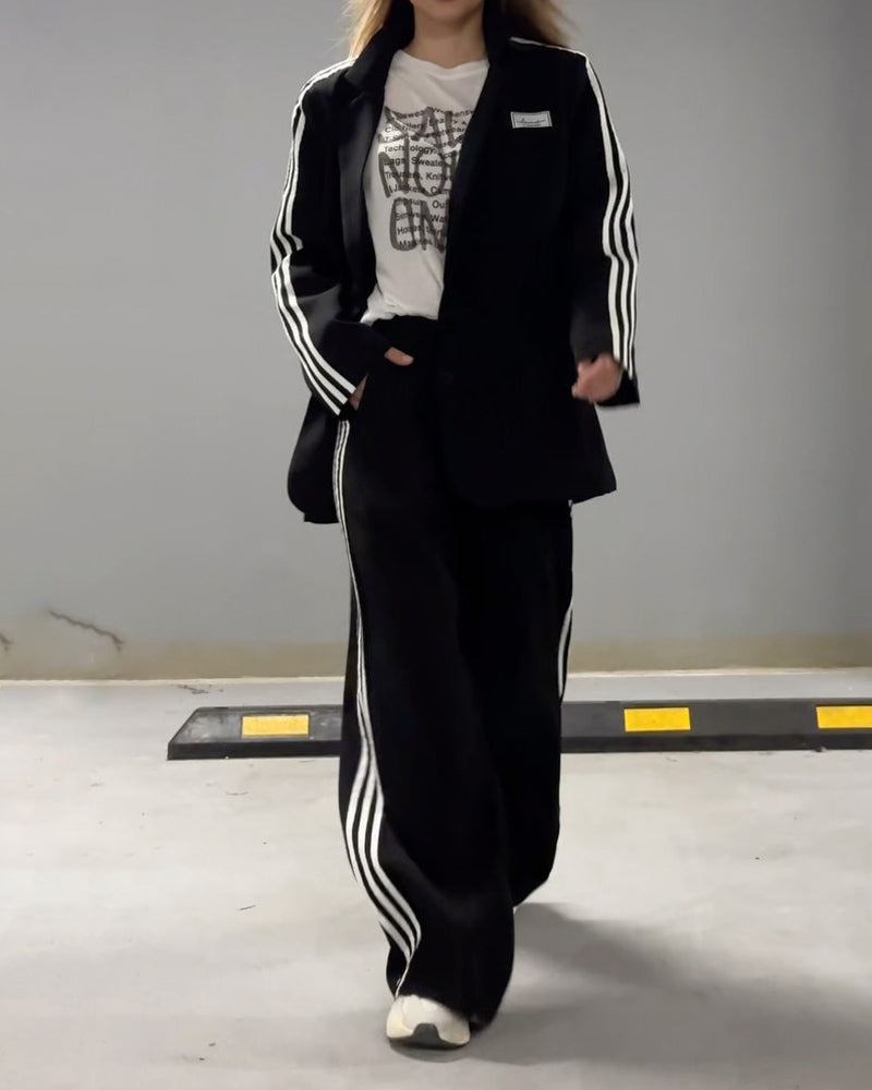 Women's striped blazer wide leg pants two-piece set chic coordinated polished silhouette all-season