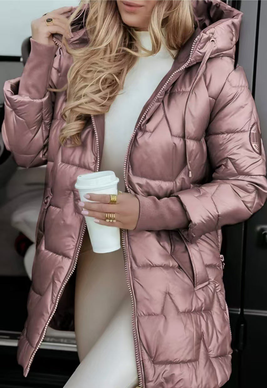 Women's hooded winter coat light padding warm lined cotton blend jacket for autumn