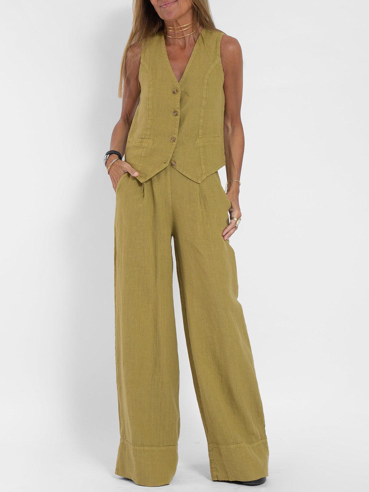Women's cotton vest and pants leisure suit set in casual relaxed fit for summer everyday comfort