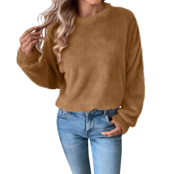 Women's ultra-soft teddy fleece sweatshirt in cozy modern fit, warm plush fabric for cold days