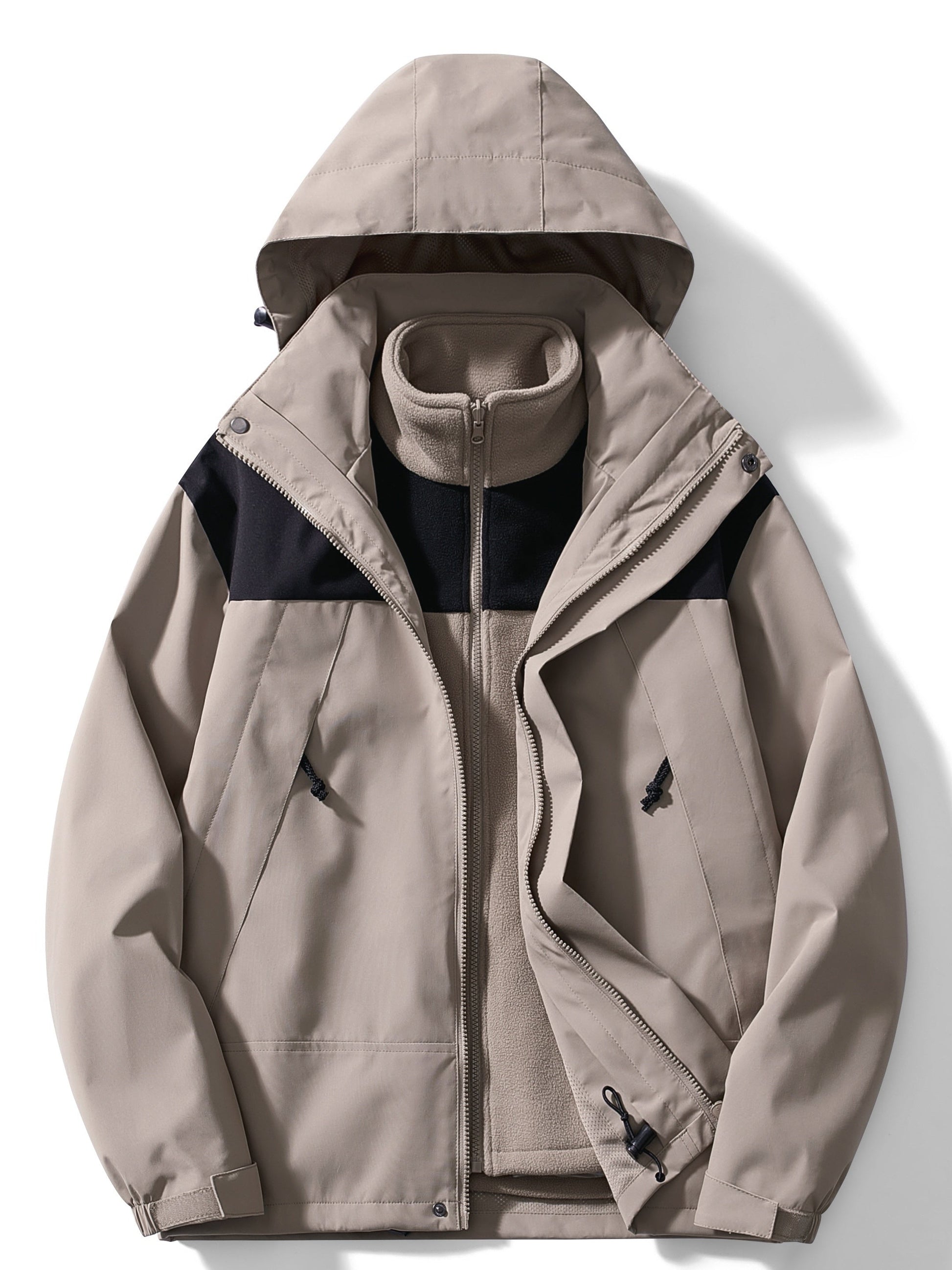Women's 3-in-1 hooded fleece winter jacket, versatile layering system for cold weather outings