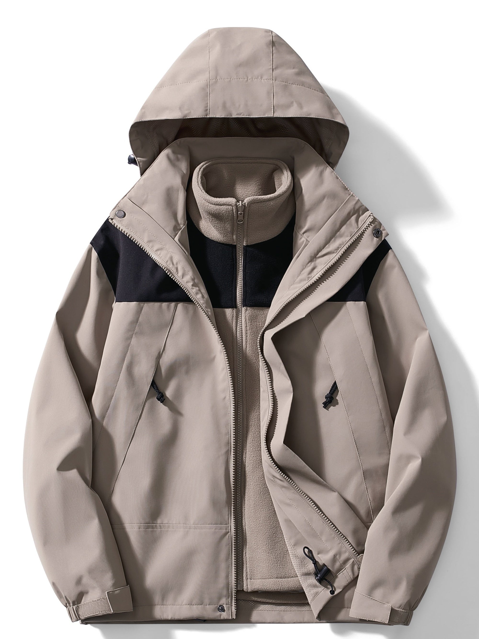Women's 3-in-1 hooded fleece winter jacket, versatile layering system for cold weather outings