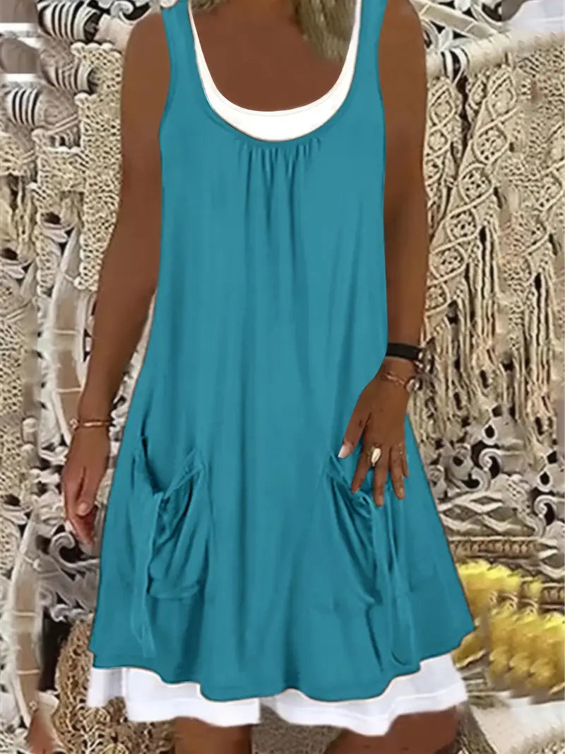 Women's casual sleeveless dress relaxed fit round neckline lightweight summer outfit easy care