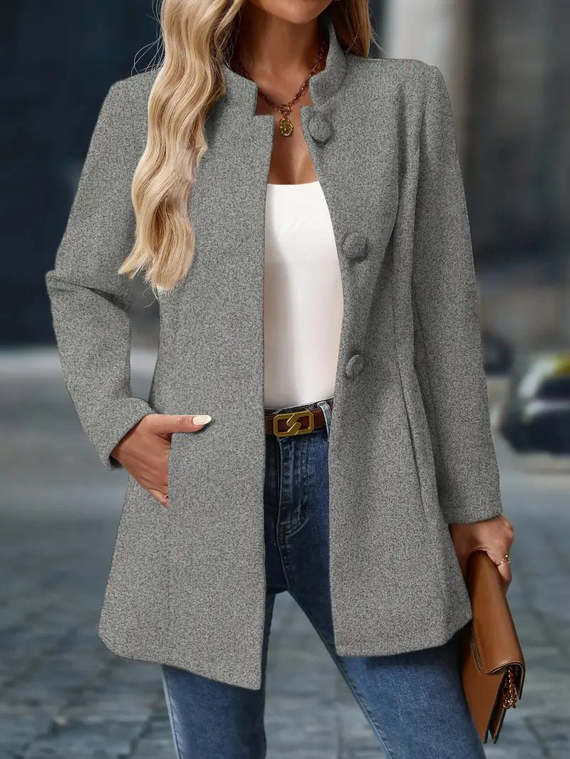Women's long button-up autumn coat in classic cut with full-coverage silhouette for effortless layering