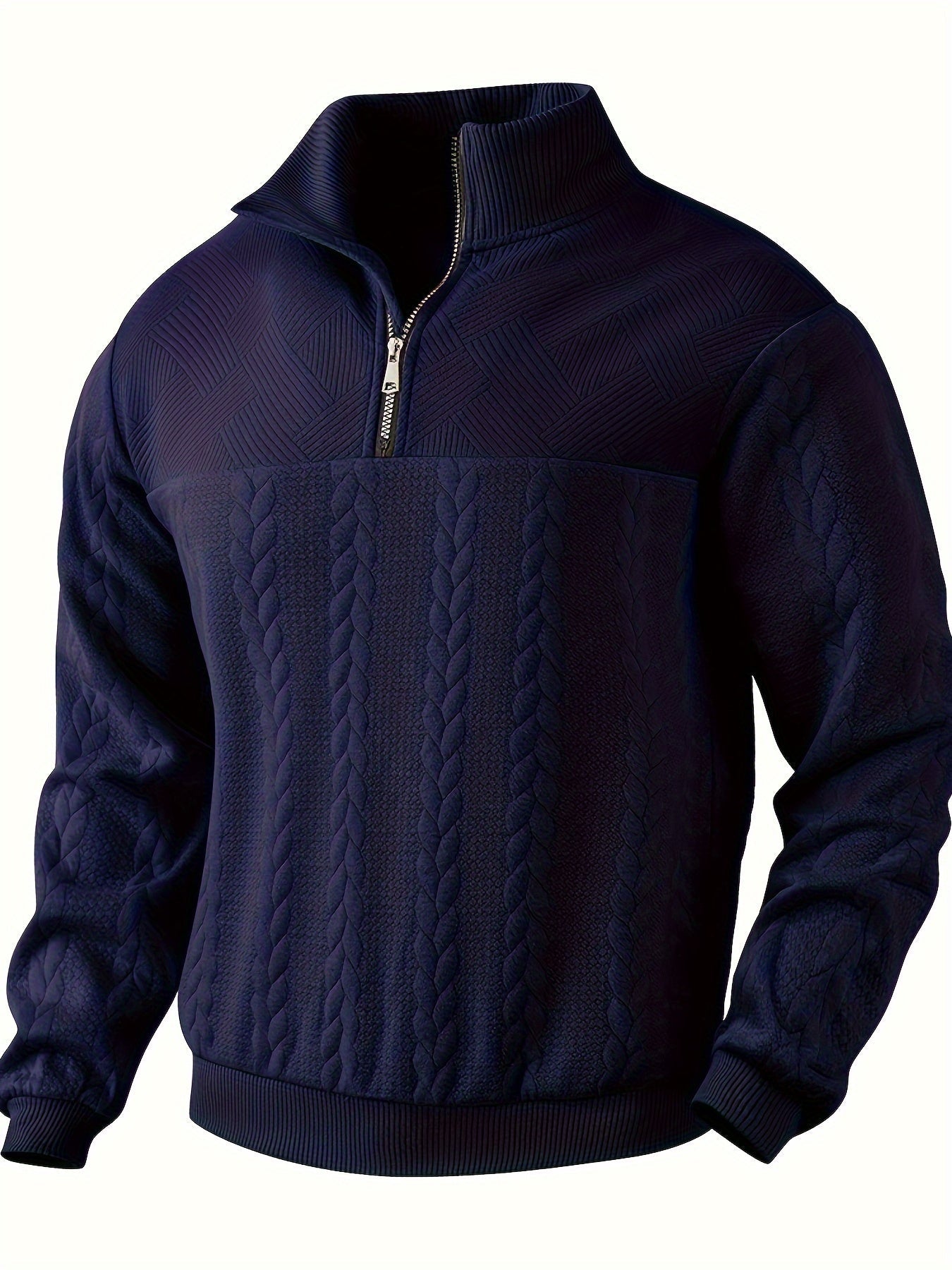 Men's vintage beige zip-up sweater with classic knit texture and modern zip closure