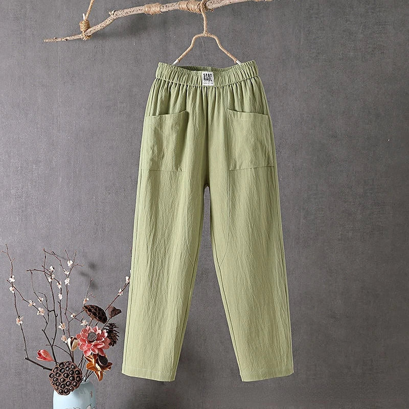 Rose women's casual loose pants elastic waist pull-on relaxed straight-leg everyday comfort fit