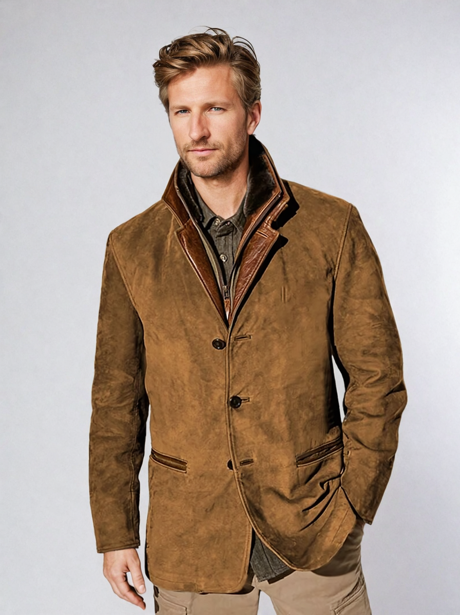 Men's vintage wool blend jacket with elegant stand-up collar, slim regular fit in classic tones