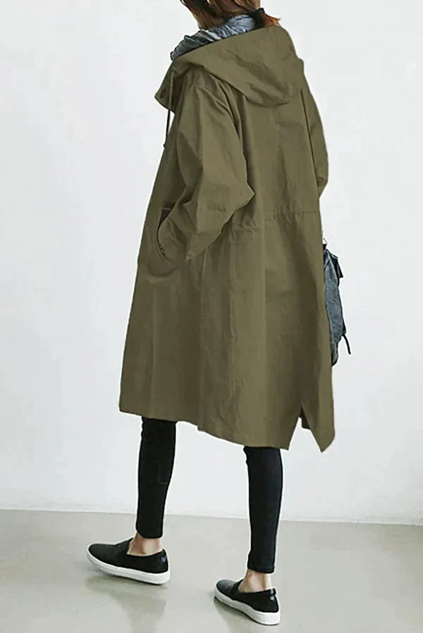 Women's oversized long raincoat water-repellent relaxed fit with side pockets for all-weather style