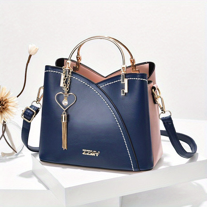 Women color block structured tote crossbody bag with detachable strap bold contrast elegant everyday