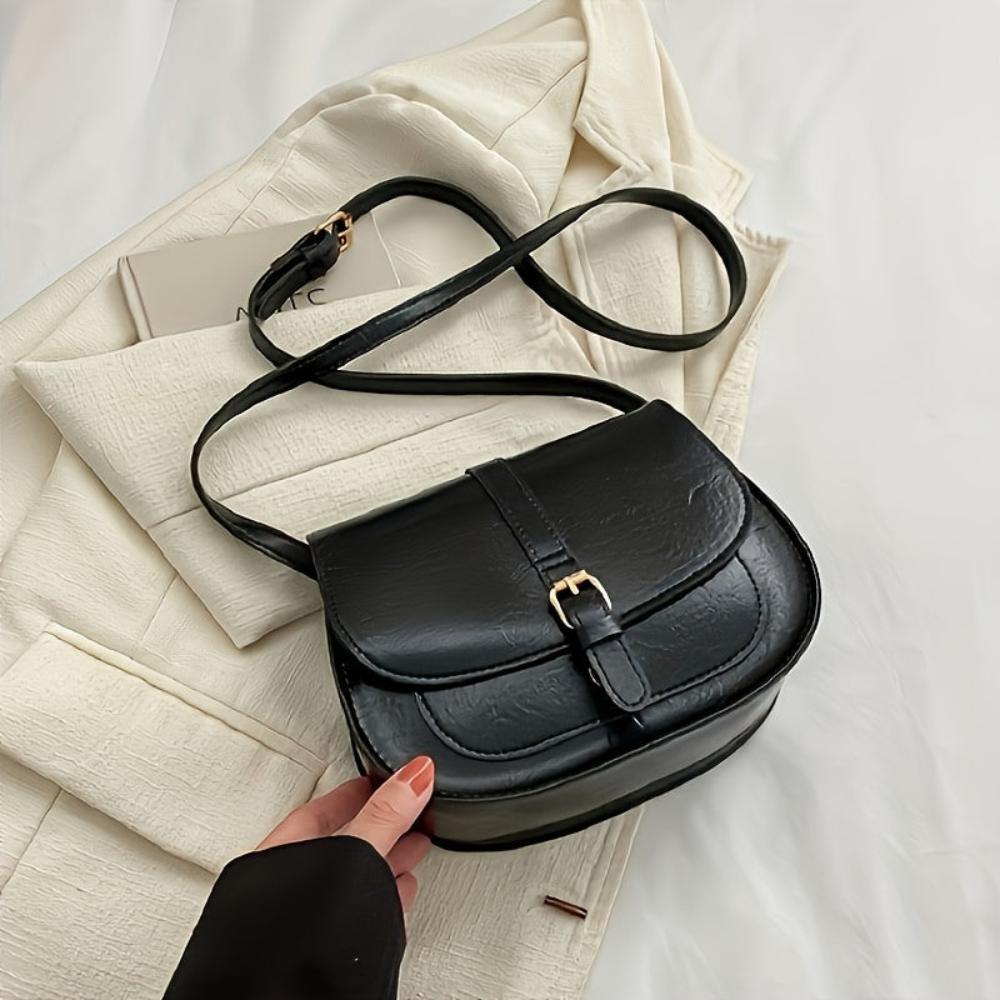 Michele small rectangular vegan leather crossbody bag with adjustable strap and buckle closure