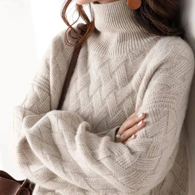 Women's cozy fit acrylic knit sweater in classic style with timeless silhouette and clean lines