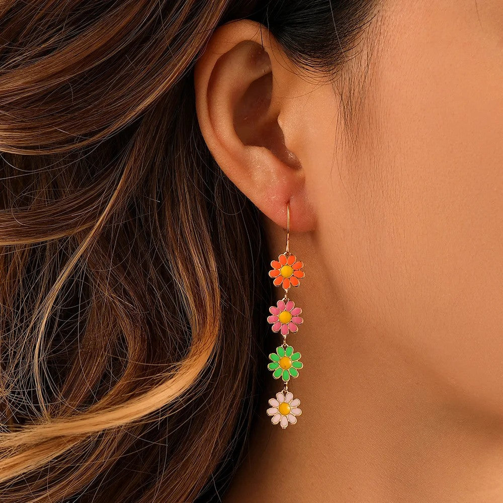 Dainty daisy floral dangle earrings gold tone lightweight tarnish-resistant spring summer women