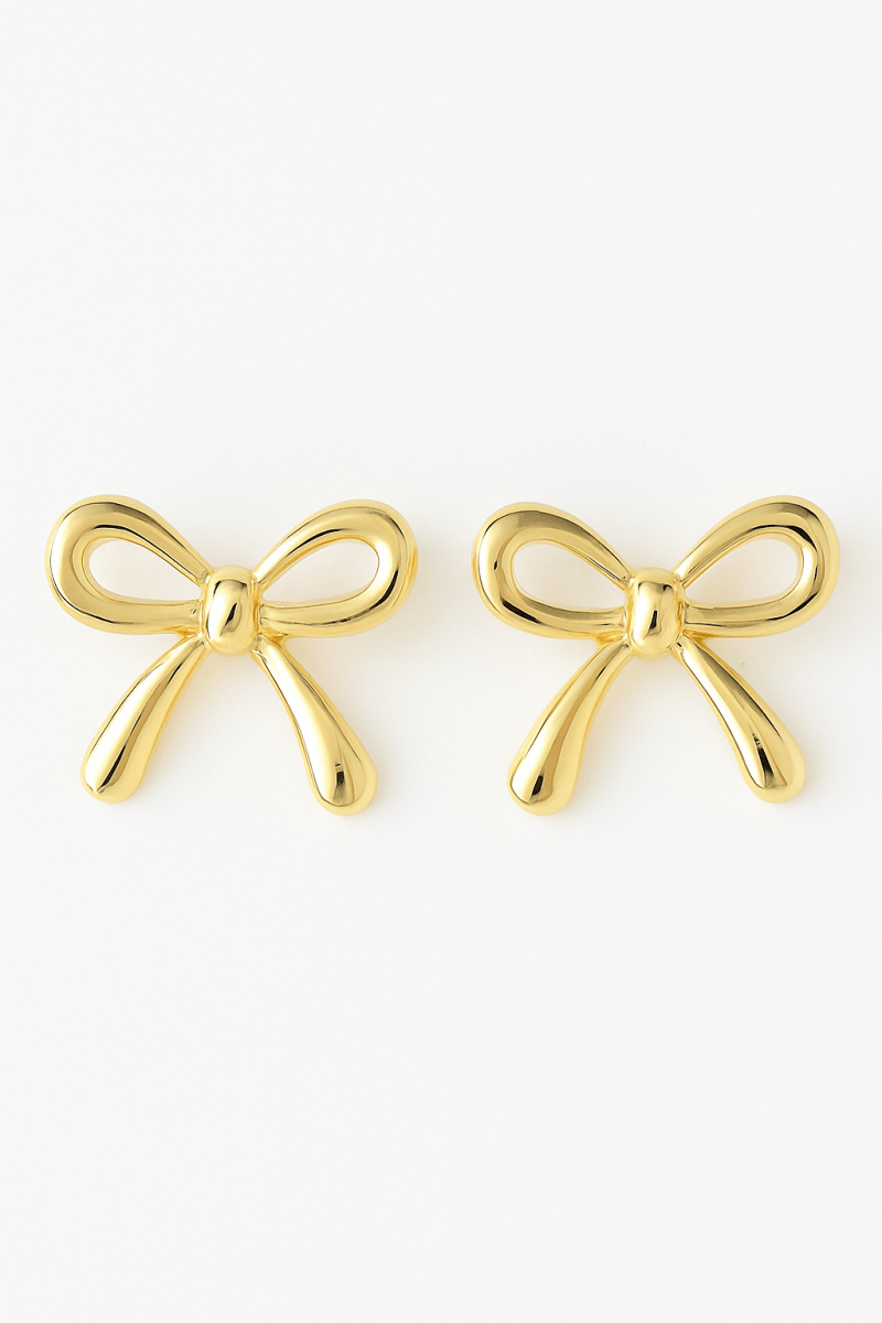 Earrings gold bow polished short tail post back lightweight - Urbann-Vibe