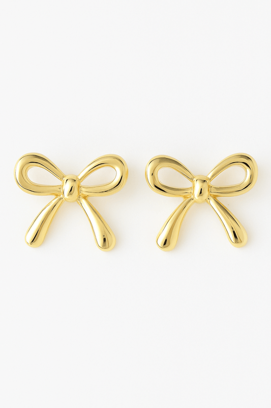 Earrings gold bow polished short tail post back lightweight - Urbann-Vibe