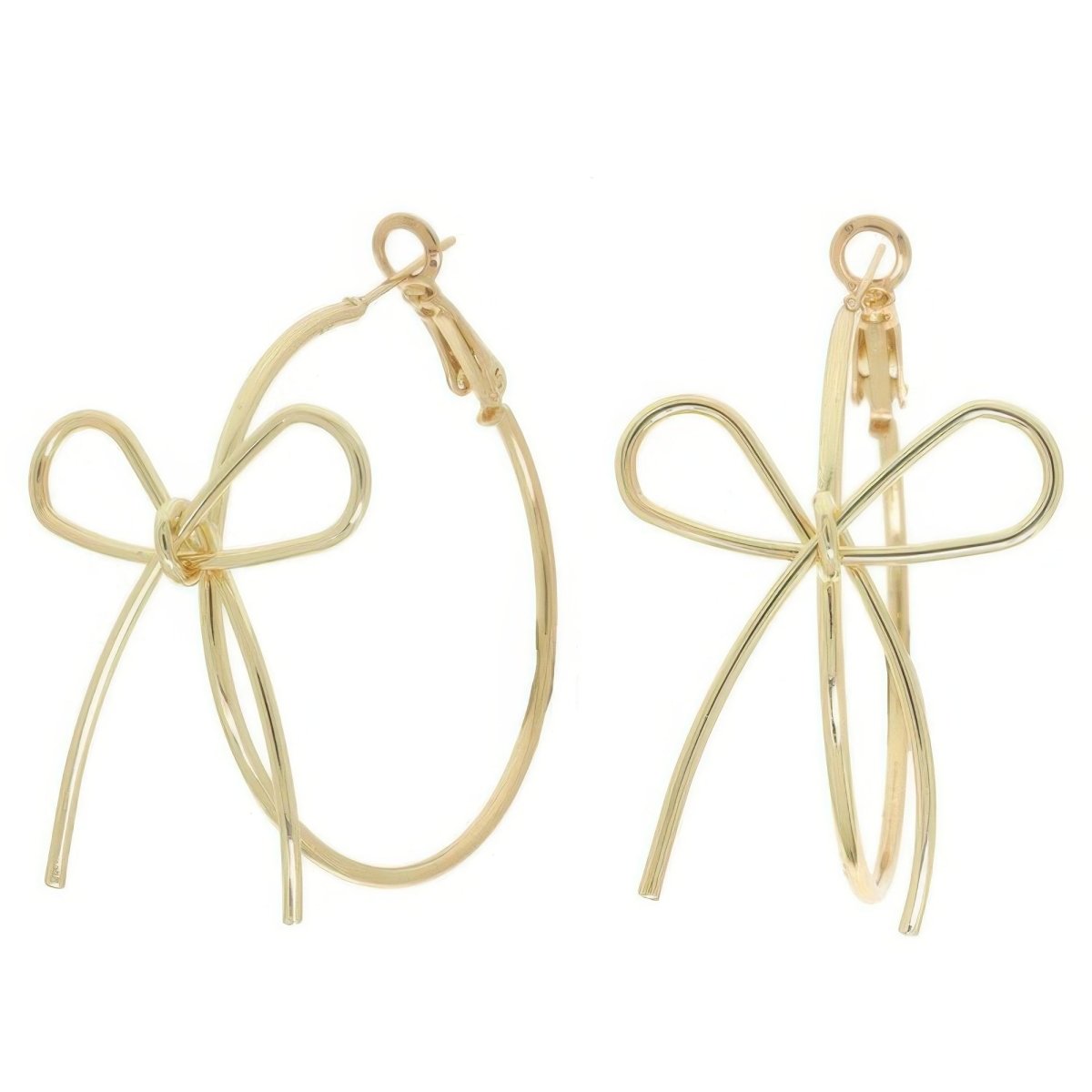 Gold wire bow hoop earrings lightweight polished statement long-tail silhouette minimalist jewelry