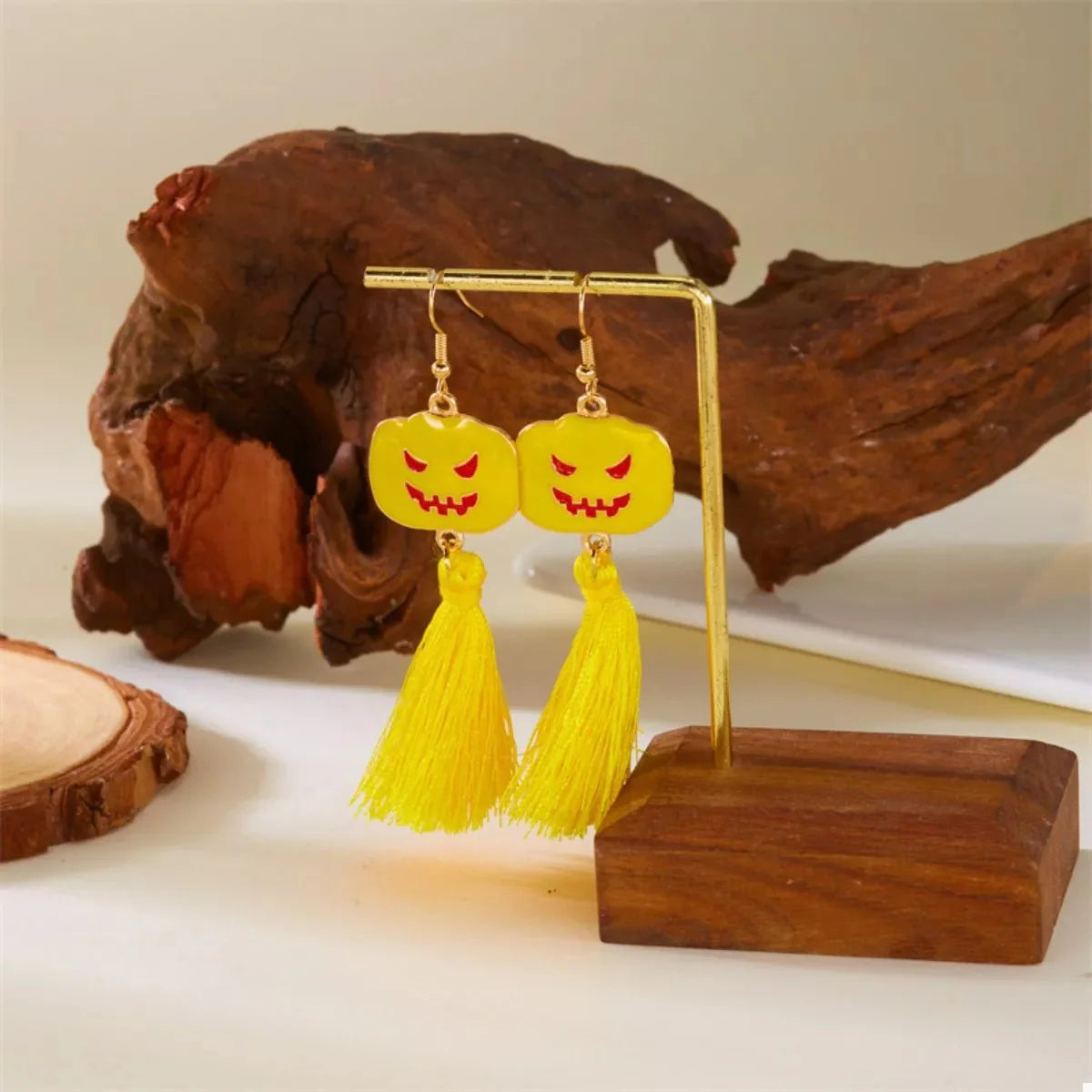 Gold-plated Halloween ghost pumpkin dangle earrings with rhinestone accents, lightweight festive costume jewelry