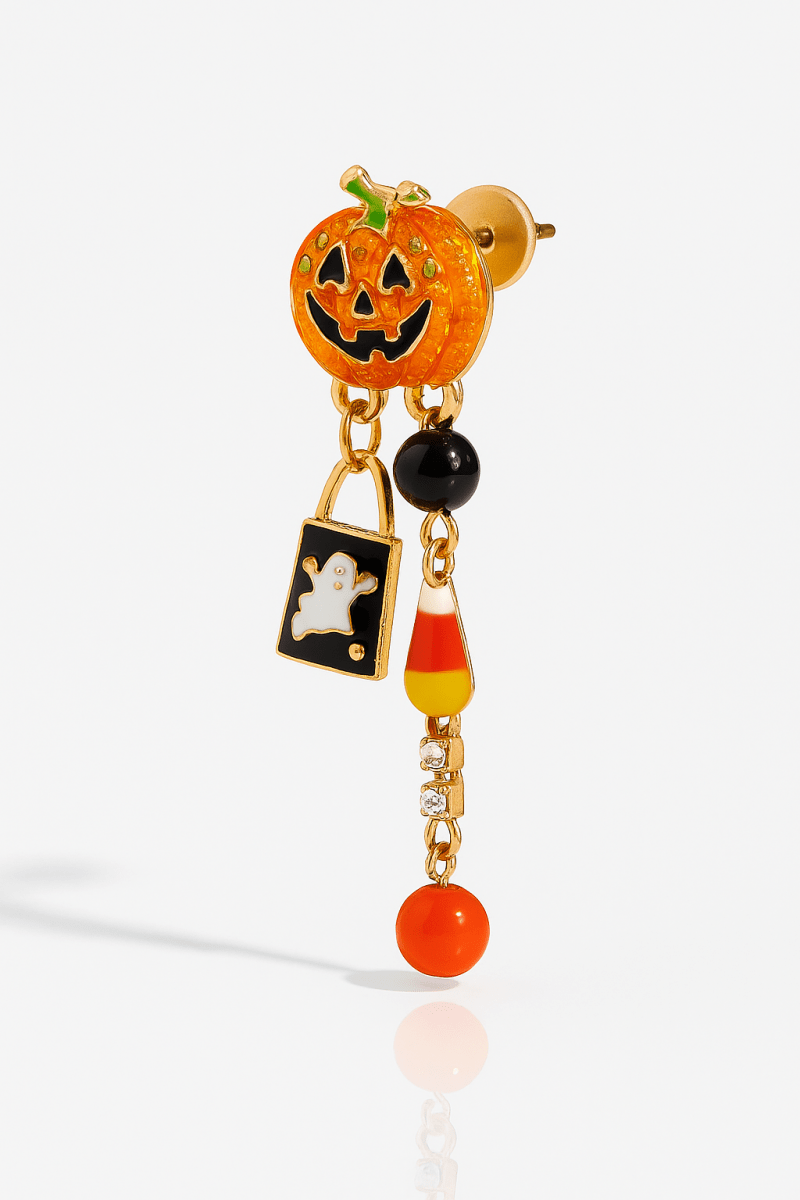 Earrings Halloween Pumpkin Resin Drop with Rhinestone Charms - Urbann-Vibe