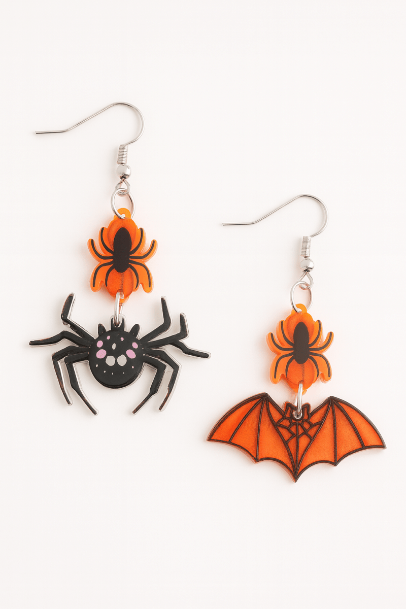 Earrings Halloween Spider Bat Acrylic Mismatched Dangle - Urbann-Vibe