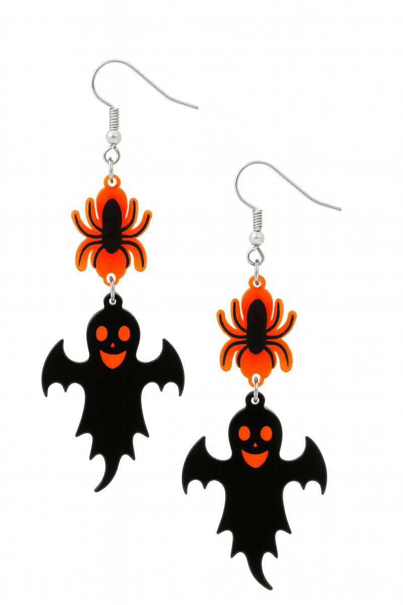 Earrings Halloween Spider Ghost Acrylic Dangle - Urbann-Vibe