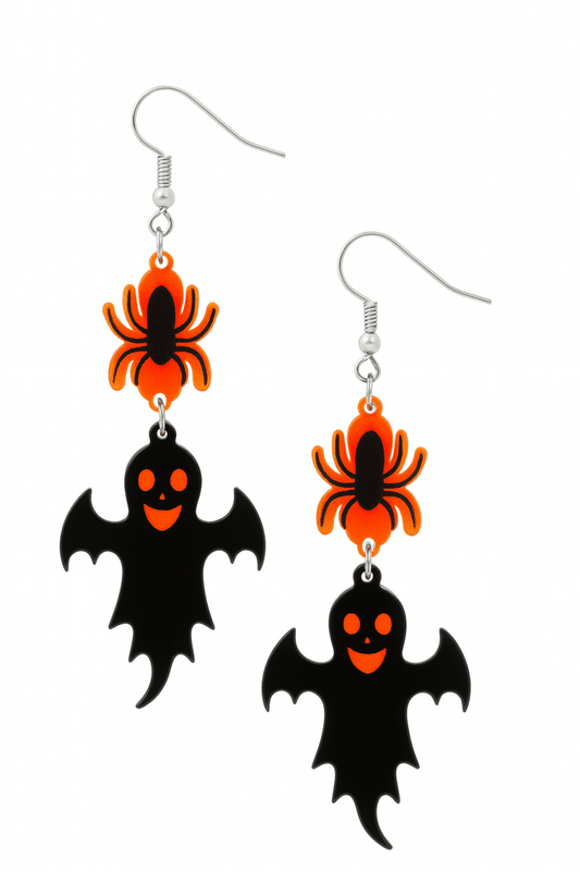 Earrings Halloween Spider Ghost Acrylic Dangle - Urbann-Vibe