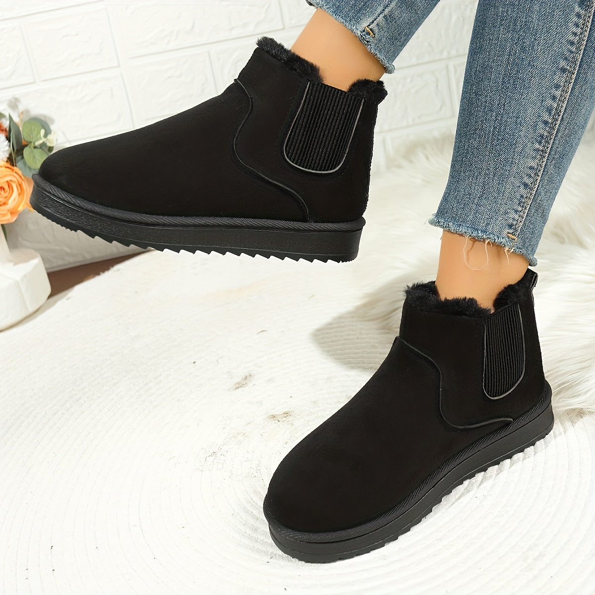 Women's winter slip-on shoes cozy warm lining side stretch inserts grip sole casual cold weather