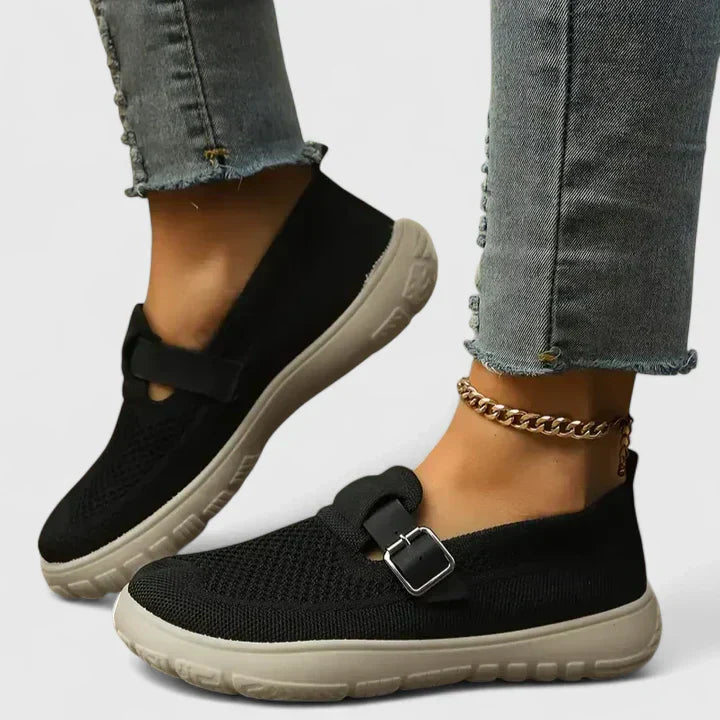 Sara | Women's Mesh Slip-On Sneakers with Buckle Strap Detail