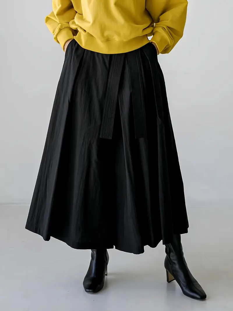 Women's wide-leg culotte pant high waist A-line silhouette with adjustable cinched belt