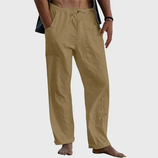 Women's linen casual pants relaxed fit with drawstring waist, lightweight breathable fabric
