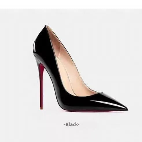 Black patent-leather stiletto heels 12cm heel height soft sole elegant everyday comfort