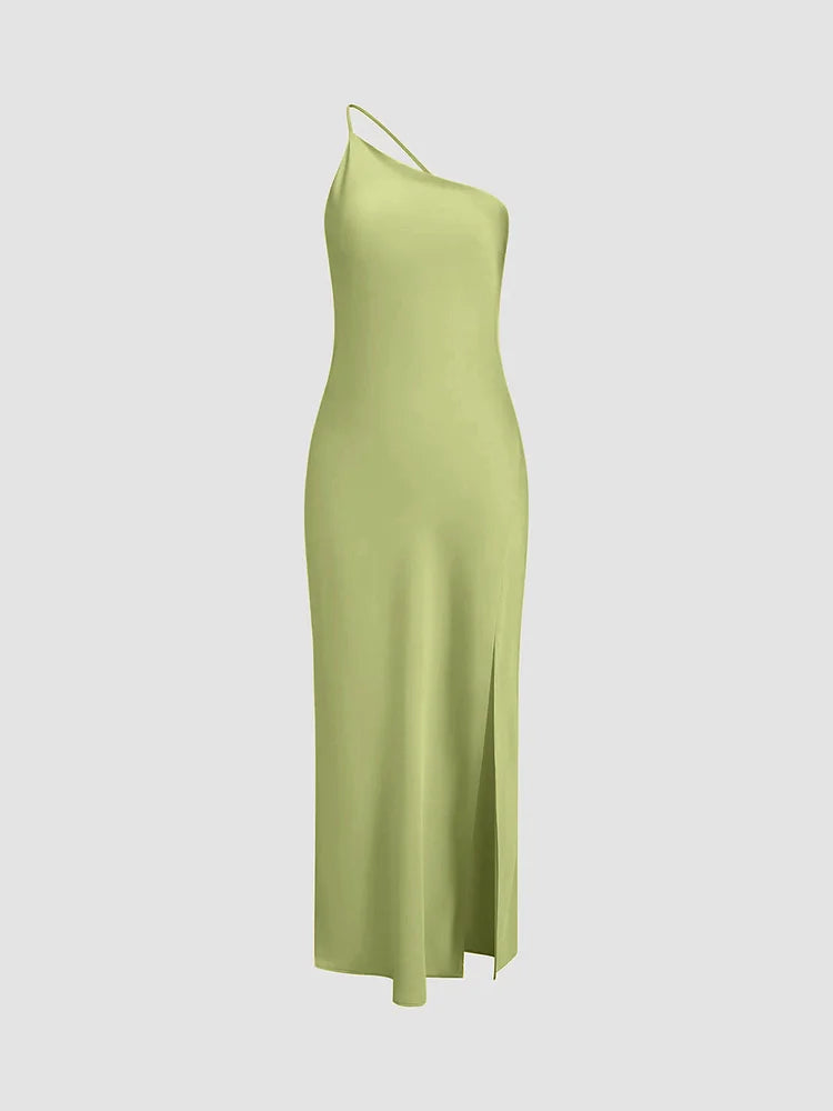 Black elegant long dress open back formal gown with leg slit and refined silhouette